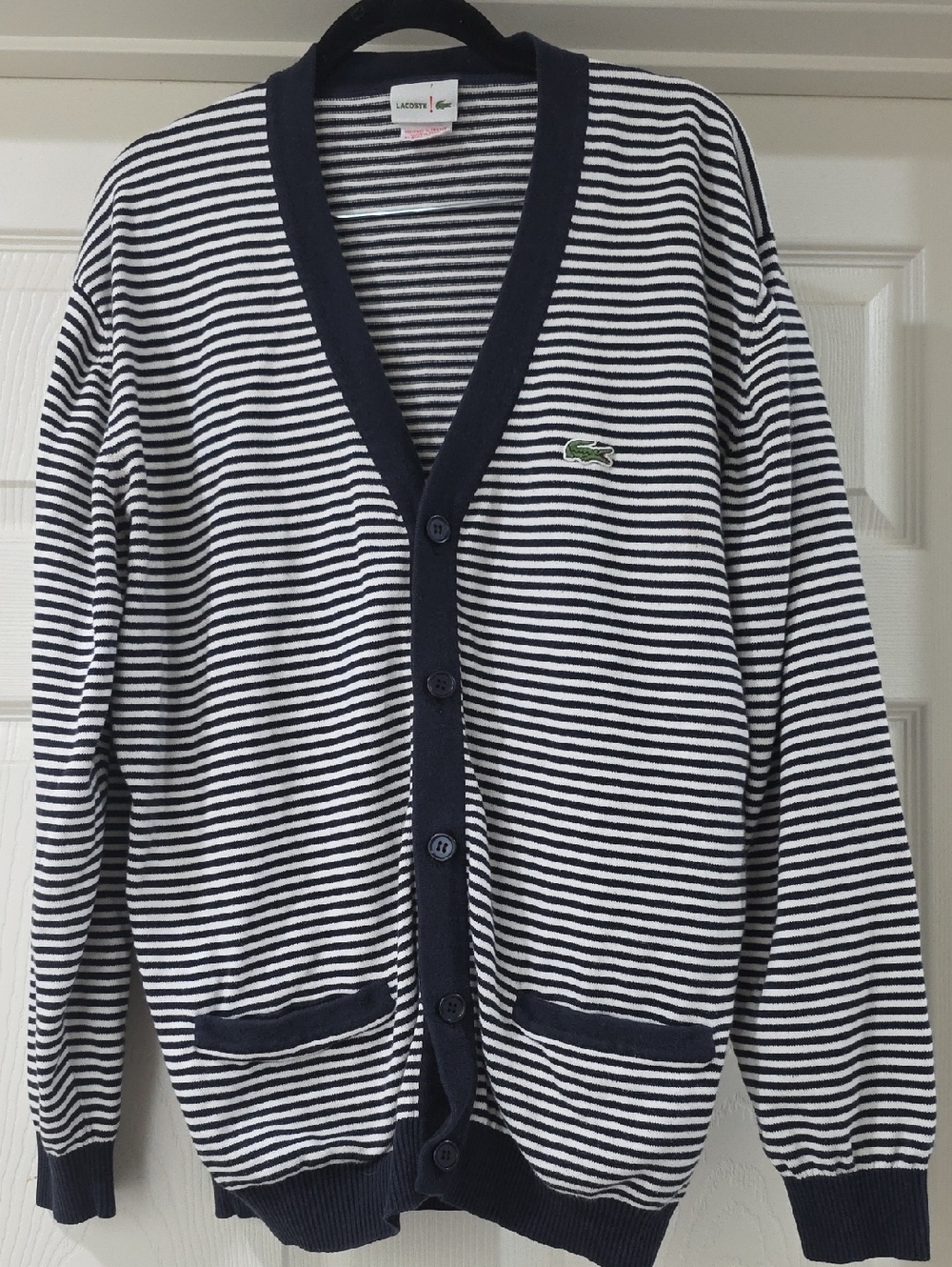 Lacoste Navy & White Striped Button-Front Cardigan